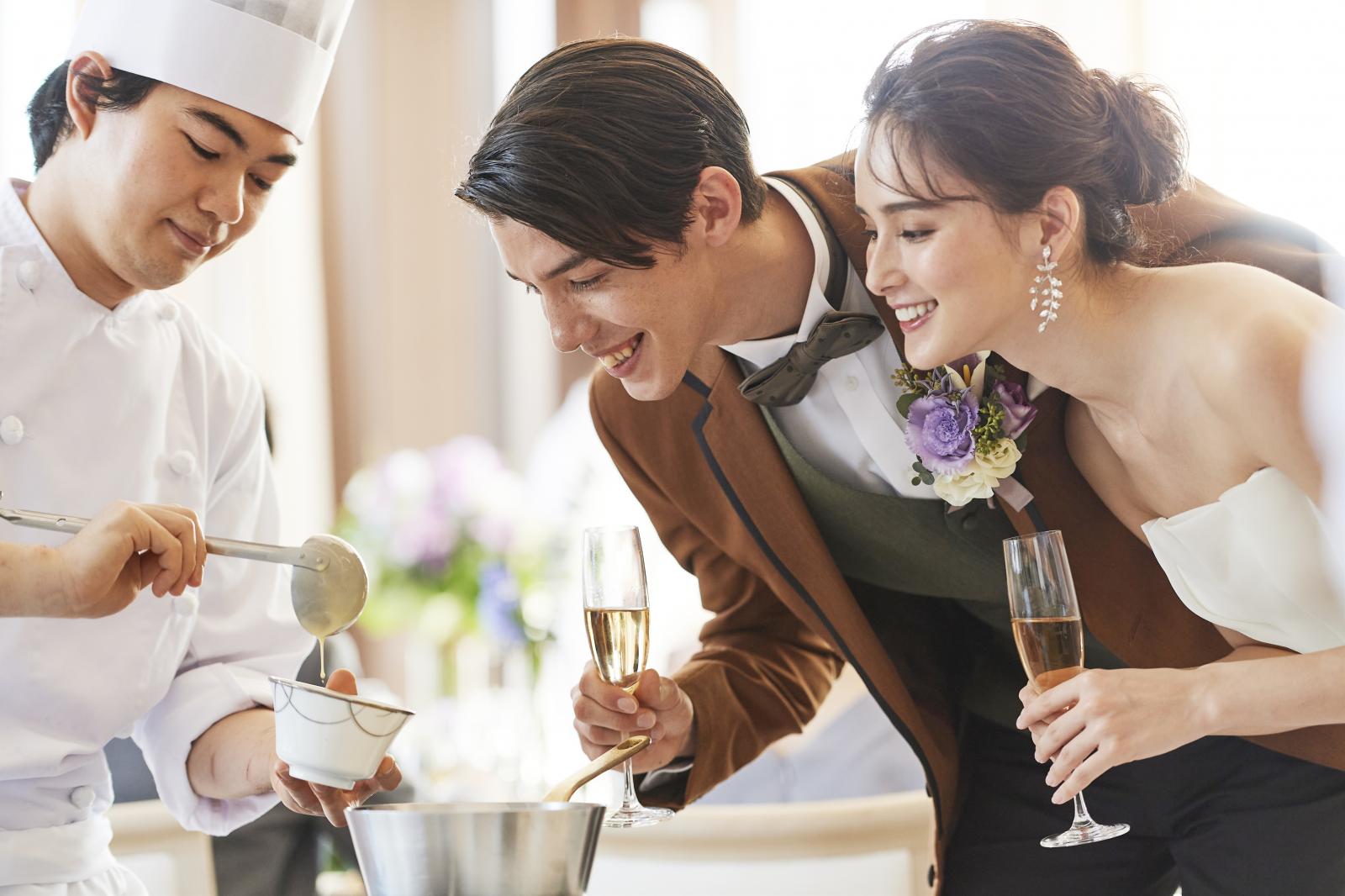 銀座の街並みを贅沢にふたり占めにして、シェフズブースを設けてお料理のおもてなしを