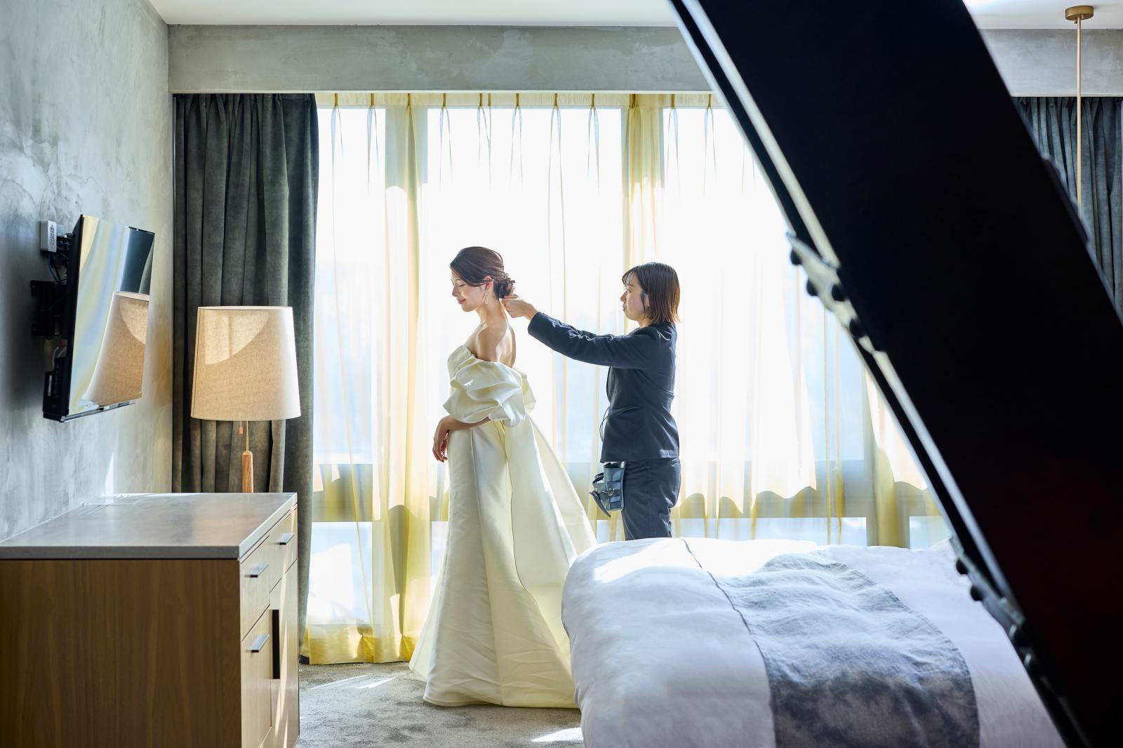美しい眺望とゆっくりと流れる時間の中でおこなう客室のお支度時間。